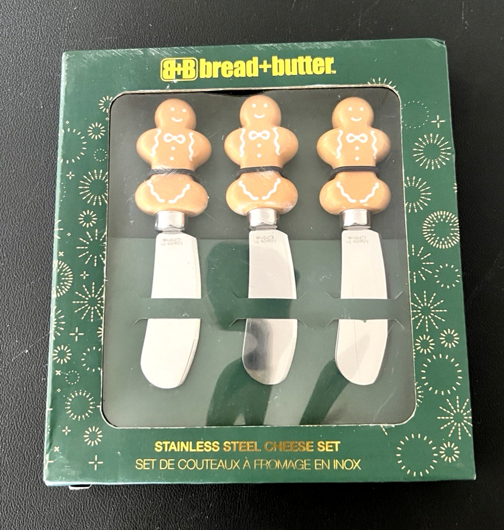 Bread & Butter B&B 3 Piece Stainless Steel Cheese Set Gingerbread Man Men NEW